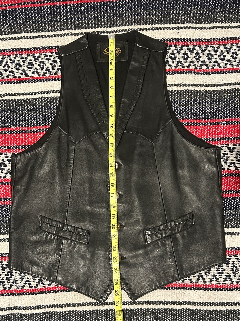 Scully Black Leather Men's Braided-Trim Vest - Picture 5 of 7